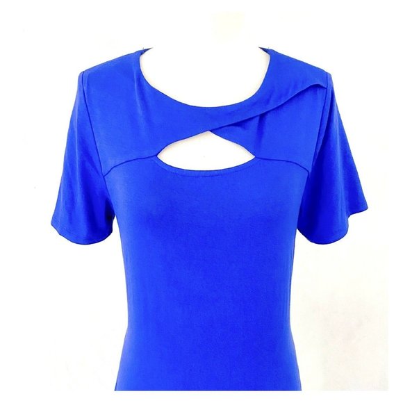 Vince Camuto Short Sleeve Peephole Yoke Lapis Blue Knit Dress Size Medium - Picture 4 of 8
